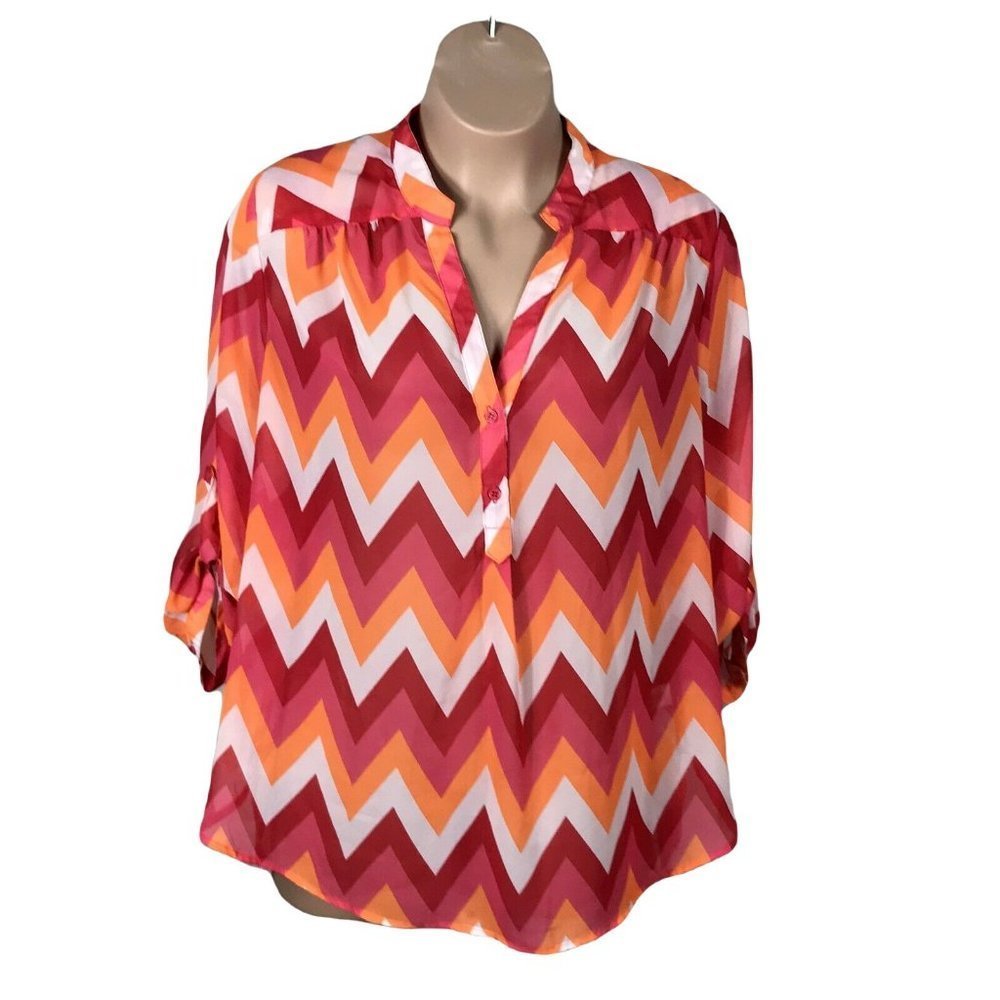 Tacera Women's Blouse Shirt ~ Sz 3X Pink & Orange